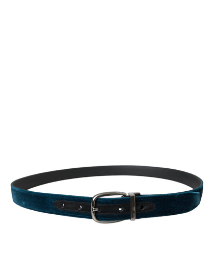  - Blue Velvet Leather Silver Metal Buckle Belt