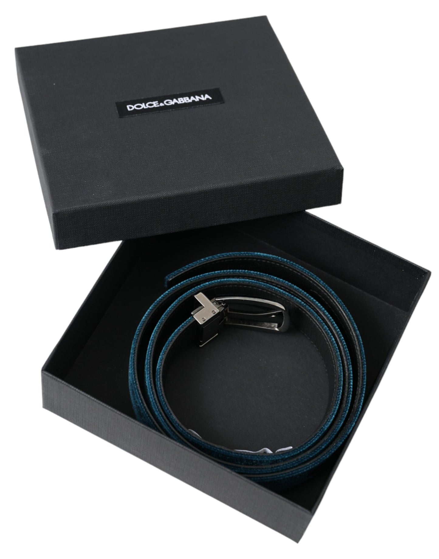  - Blue Velvet Leather Silver Metal Buckle Belt