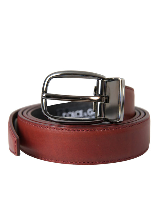  - Brown Leather Silver Metal Buckle Belt Men