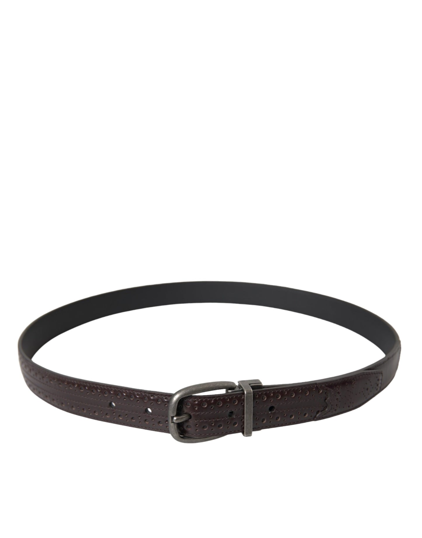  - Dark Brown Perforated Leather Metal Buckle Belt Men