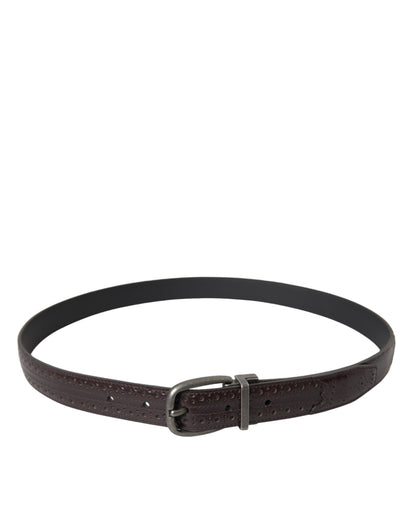  - Dark Brown Perforated Leather Metal Buckle Belt Men