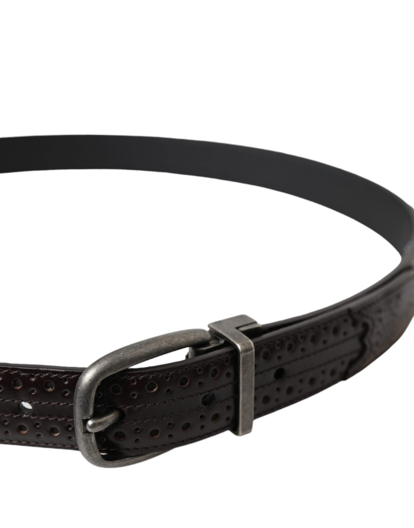  - Dark Brown Perforated Leather Metal Buckle Belt Men