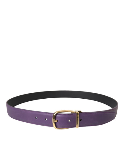  - Purple Leather Gold Metal Buckle Belt Men