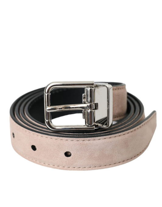  - Beige Suede Leather Silver Buckle Belt Men