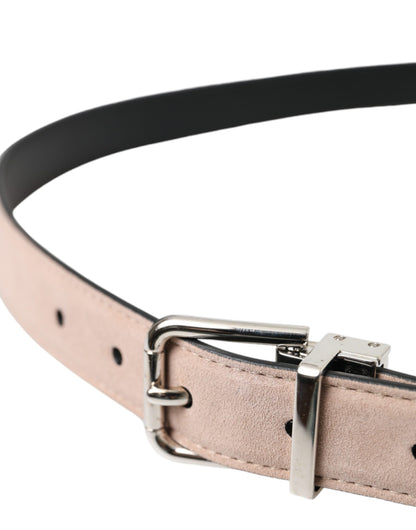  - Beige Suede Leather Silver Buckle Belt Men