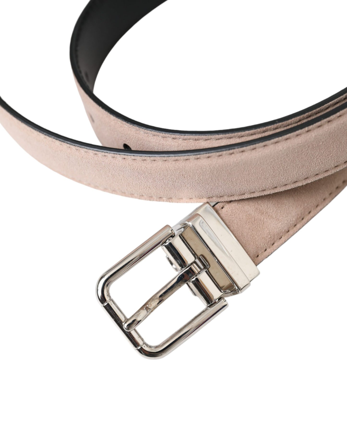  - Beige Suede Leather Silver Buckle Belt Men