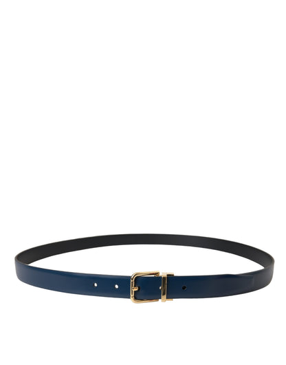  - Blue Calf Leather Gold Metal Buckle Belt Men