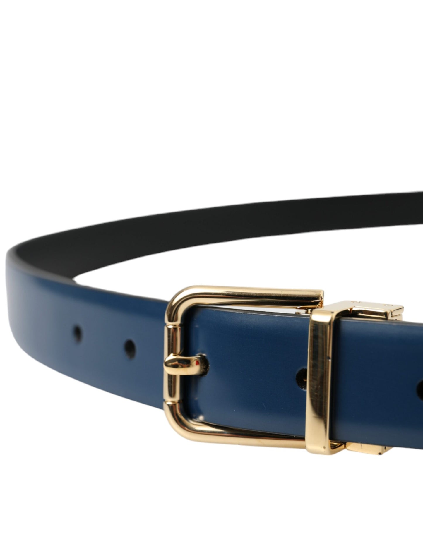  - Blue Calf Leather Gold Metal Buckle Belt Men