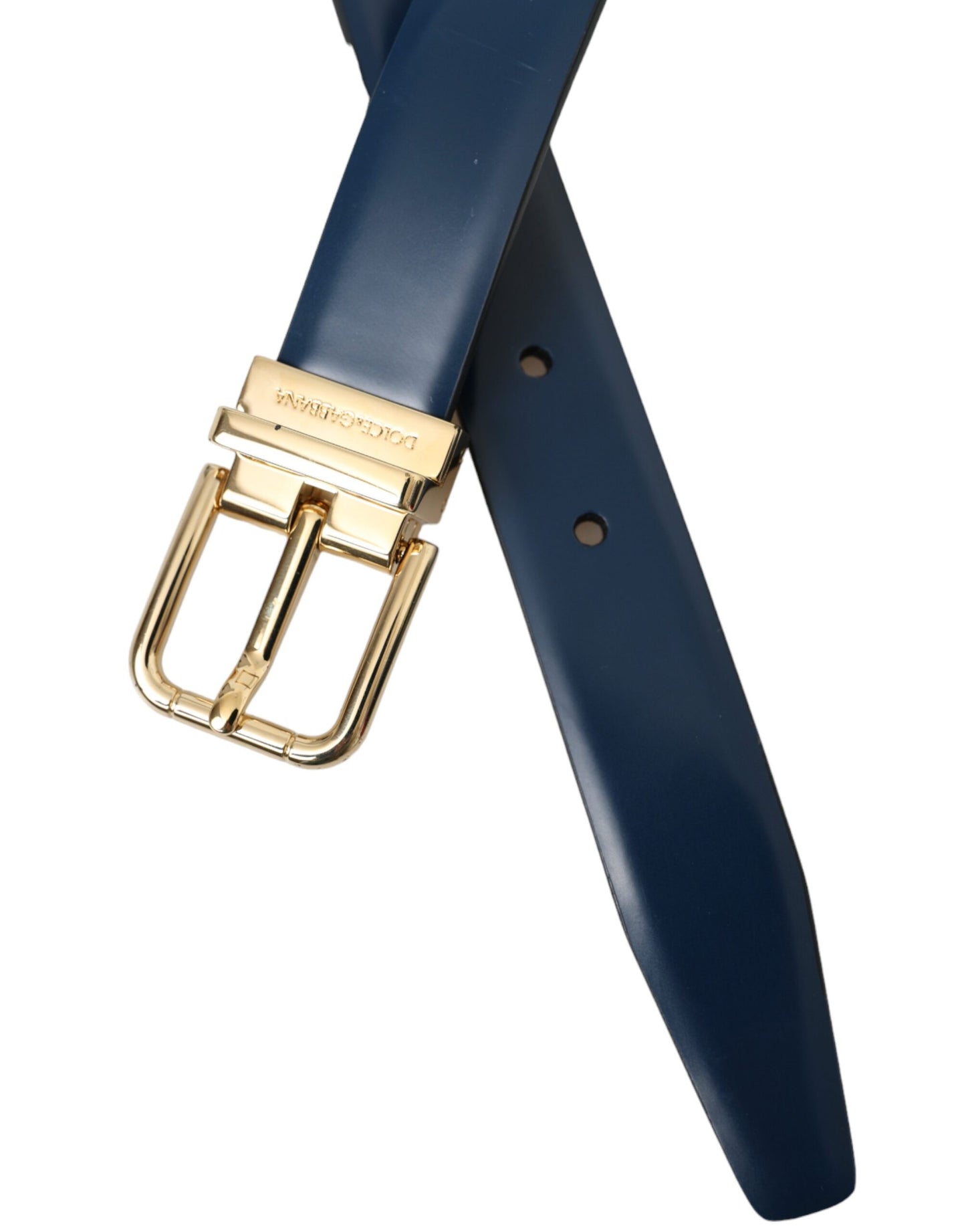  - Blue Calf Leather Gold Metal Buckle Belt Men