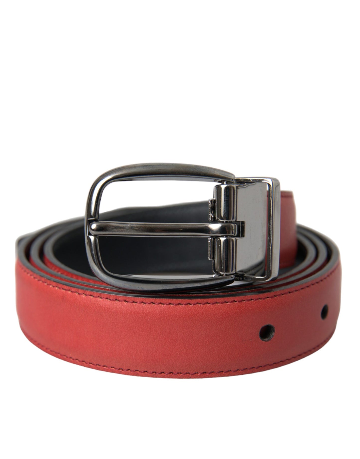  - Red Leather Silver Metal Buckle Belt Men