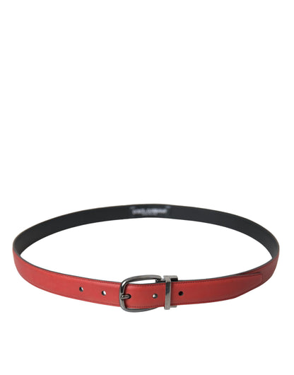  - Red Leather Silver Metal Buckle Belt Men