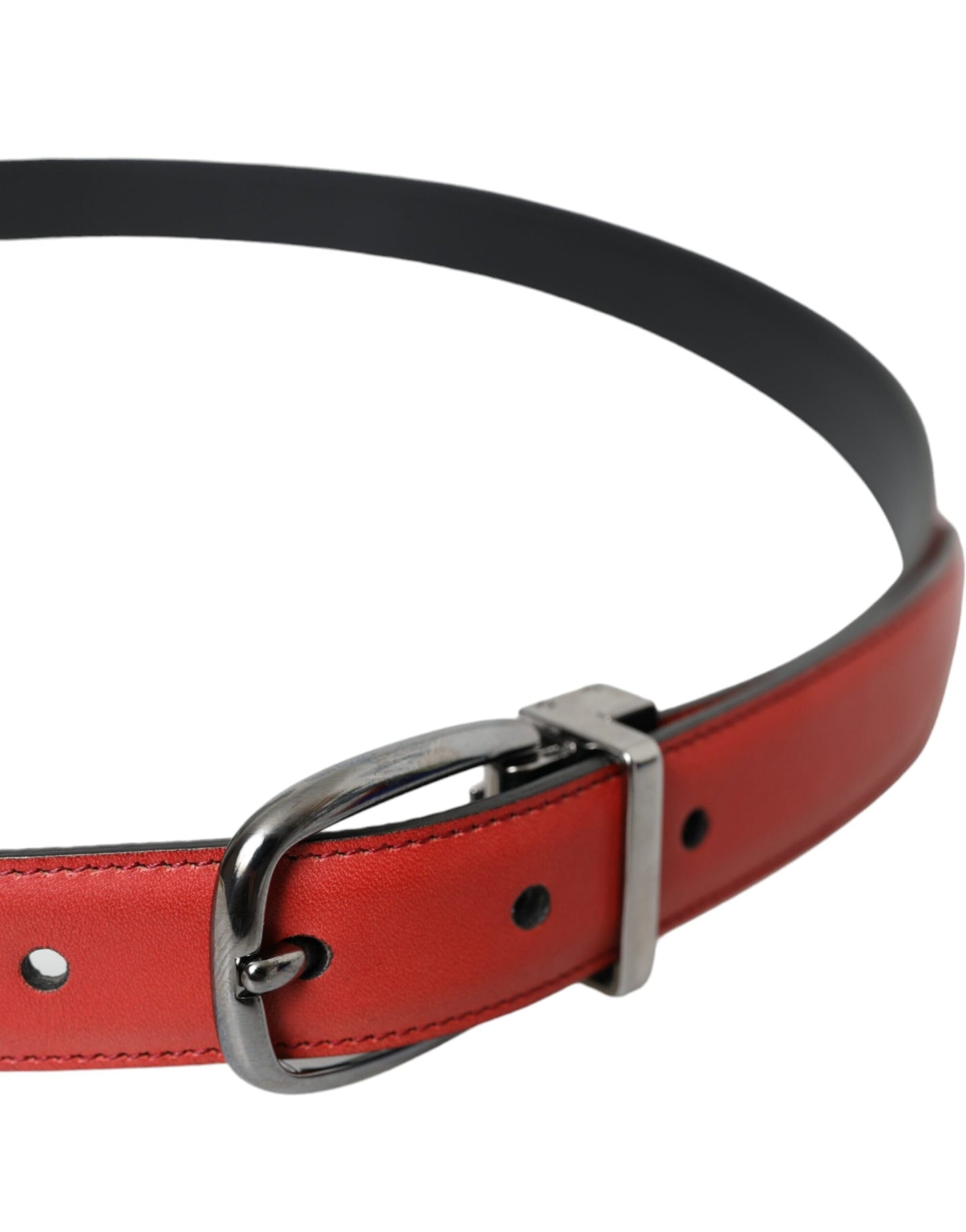  - Red Leather Silver Metal Buckle Belt Men