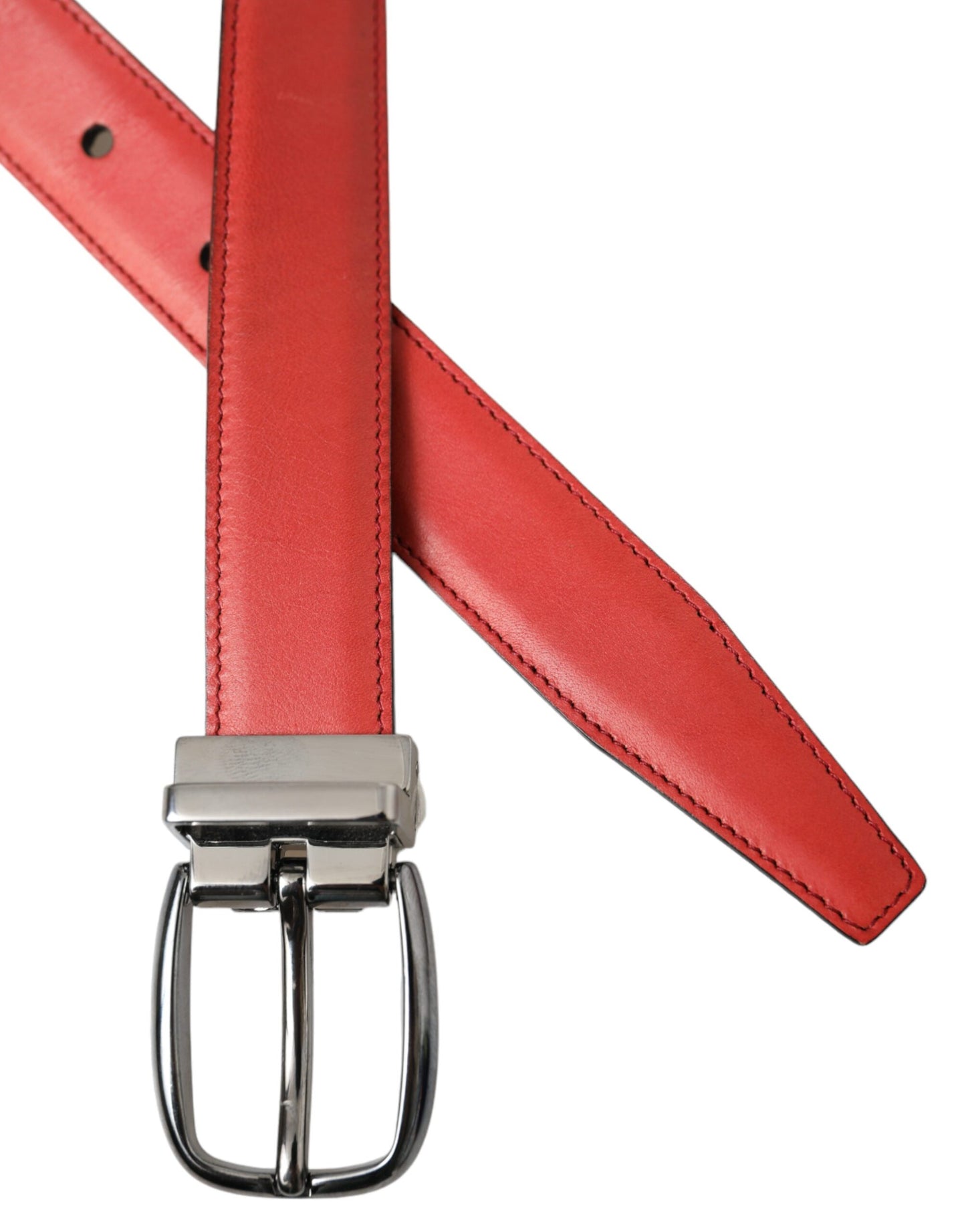  - Red Leather Silver Metal Buckle Belt Men