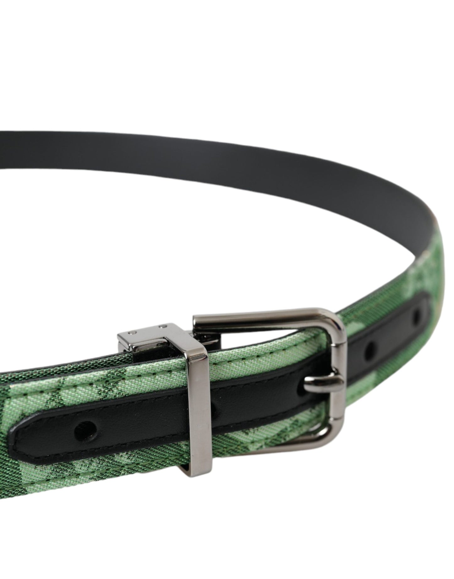  - Green Leather Jacquard Silver Metal Buckle Belt