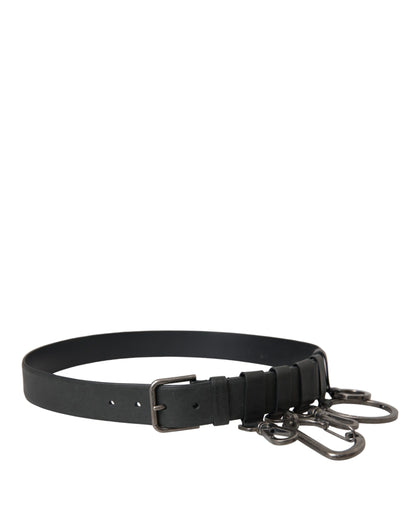  - Black Calf Leather Silver Metal Buckle Belt