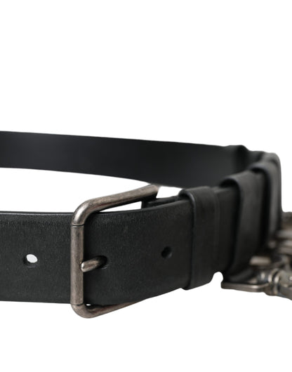  - Black Calf Leather Silver Metal Buckle Belt