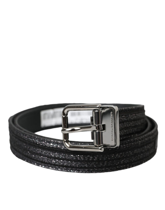  - Black Jacquard Stripes Silver Metal Buckle Belt