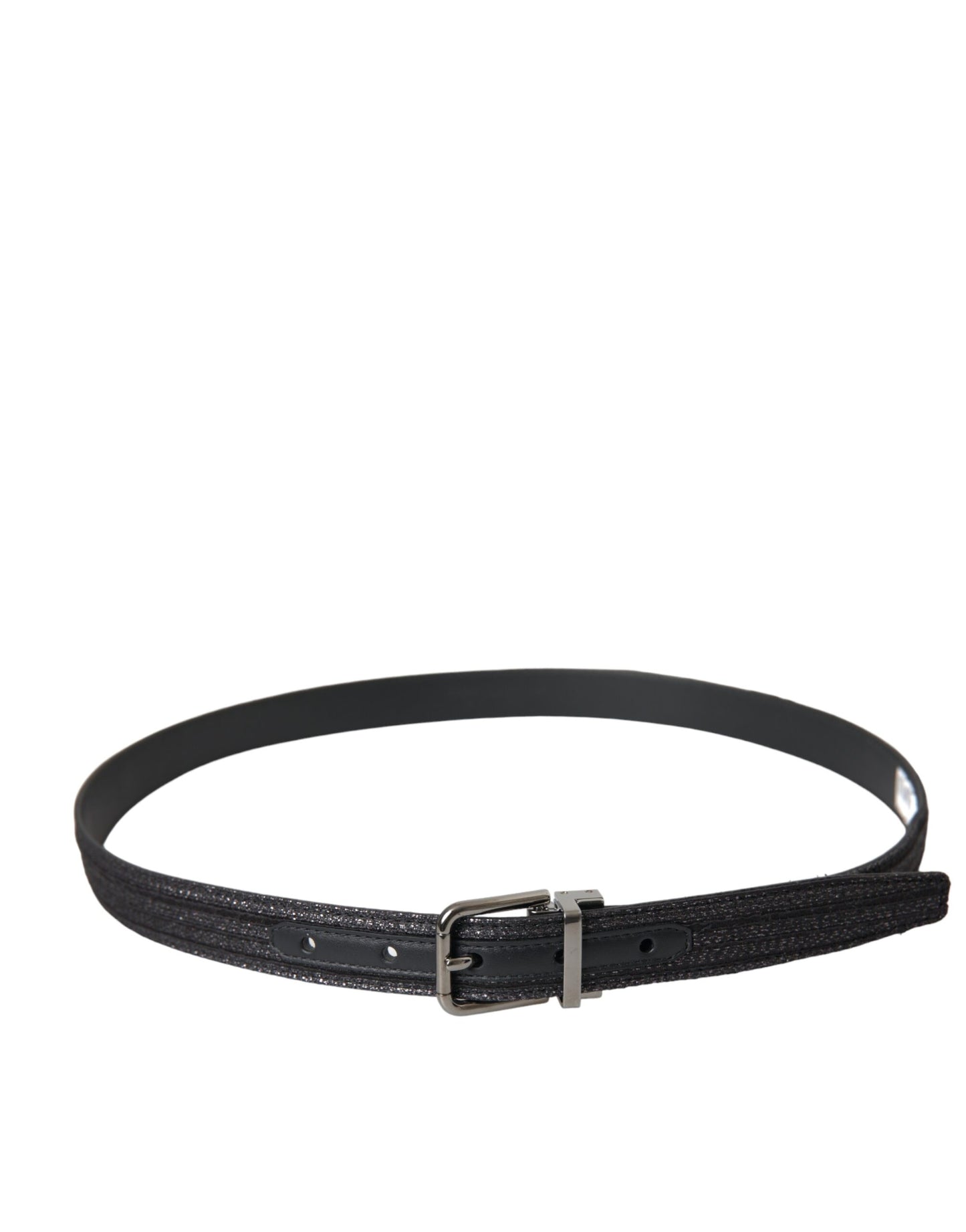  - Black Jacquard Stripes Silver Metal Buckle Belt