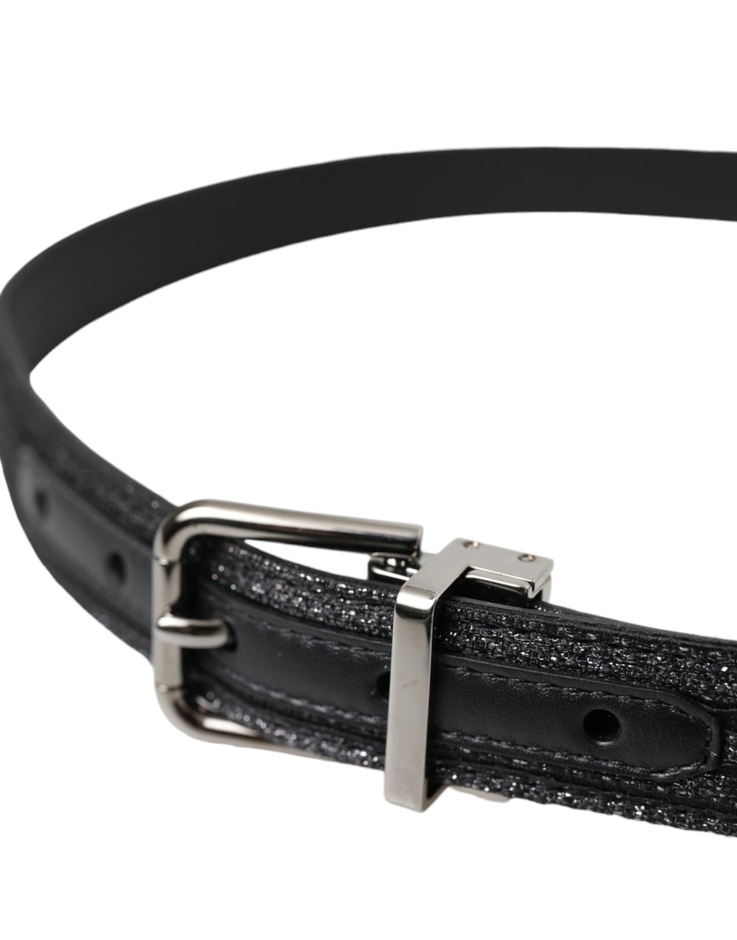  - Black Jacquard Stripes Silver Metal Buckle Belt