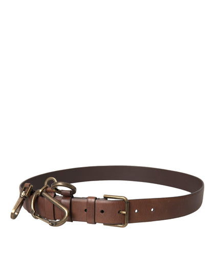  - Brown Calf Leather Gold Metal Buckle Belt Men