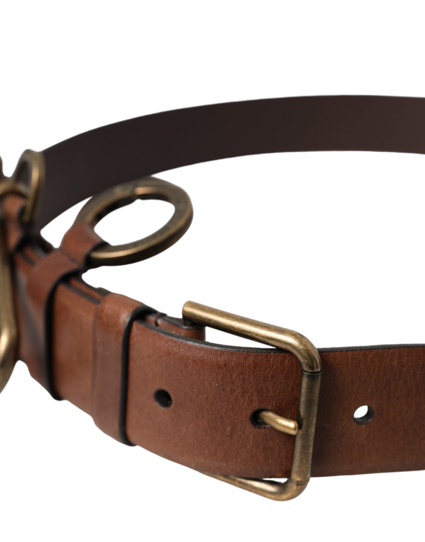  - Brown Calf Leather Gold Metal Buckle Belt Men