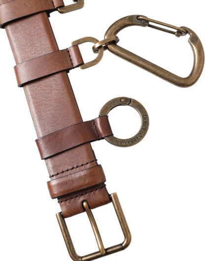  - Brown Calf Leather Gold Metal Buckle Belt Men