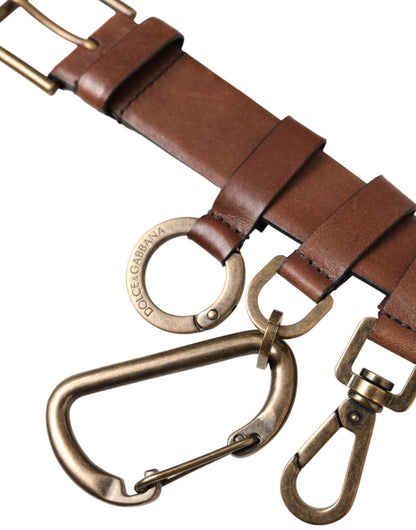  - Brown Calf Leather Gold Metal Buckle Belt Men