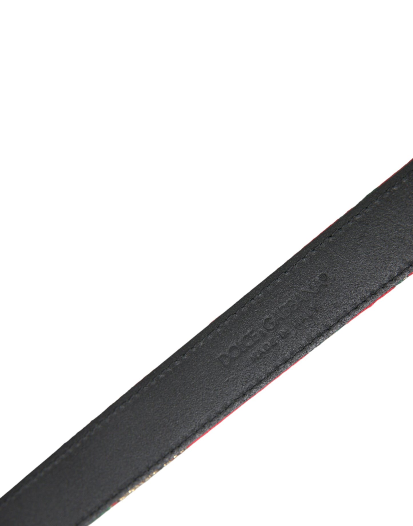  - Red Leather Jacquard Silver Metal Buckle Belt