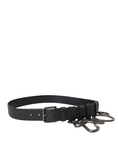  - Black Calf Leather Silver Metal Buckle Belt