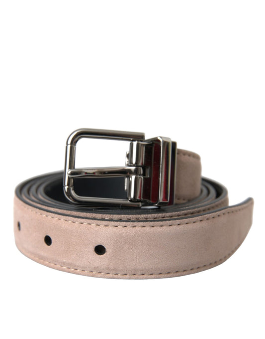  - Beige Suede Leather Silver Buckle Belt Men