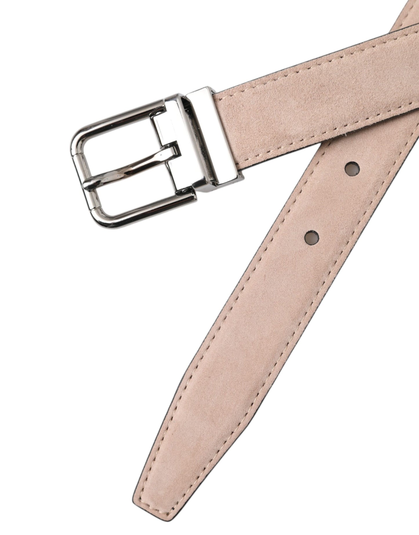  - Beige Suede Leather Silver Buckle Belt Men