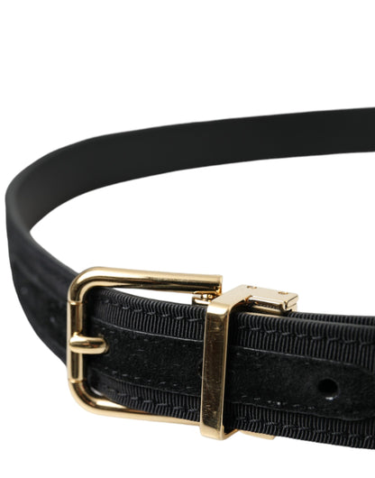  - Black Gros Grain Gold Metal Buckle Belt Men