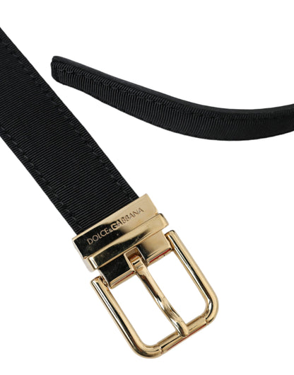  - Black Gros Grain Gold Metal Buckle Belt Men