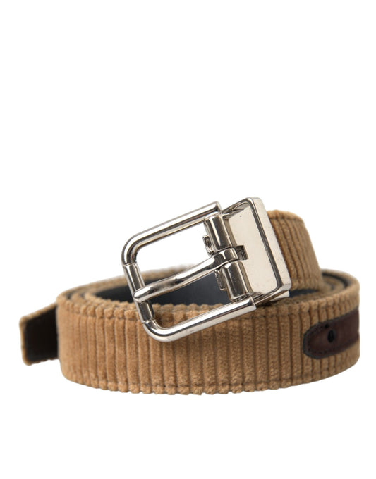  - Brown Velvet Silver Metal Buckle Belt Men