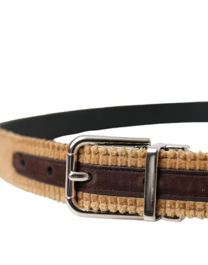  - Brown Velvet Silver Metal Buckle Belt Men