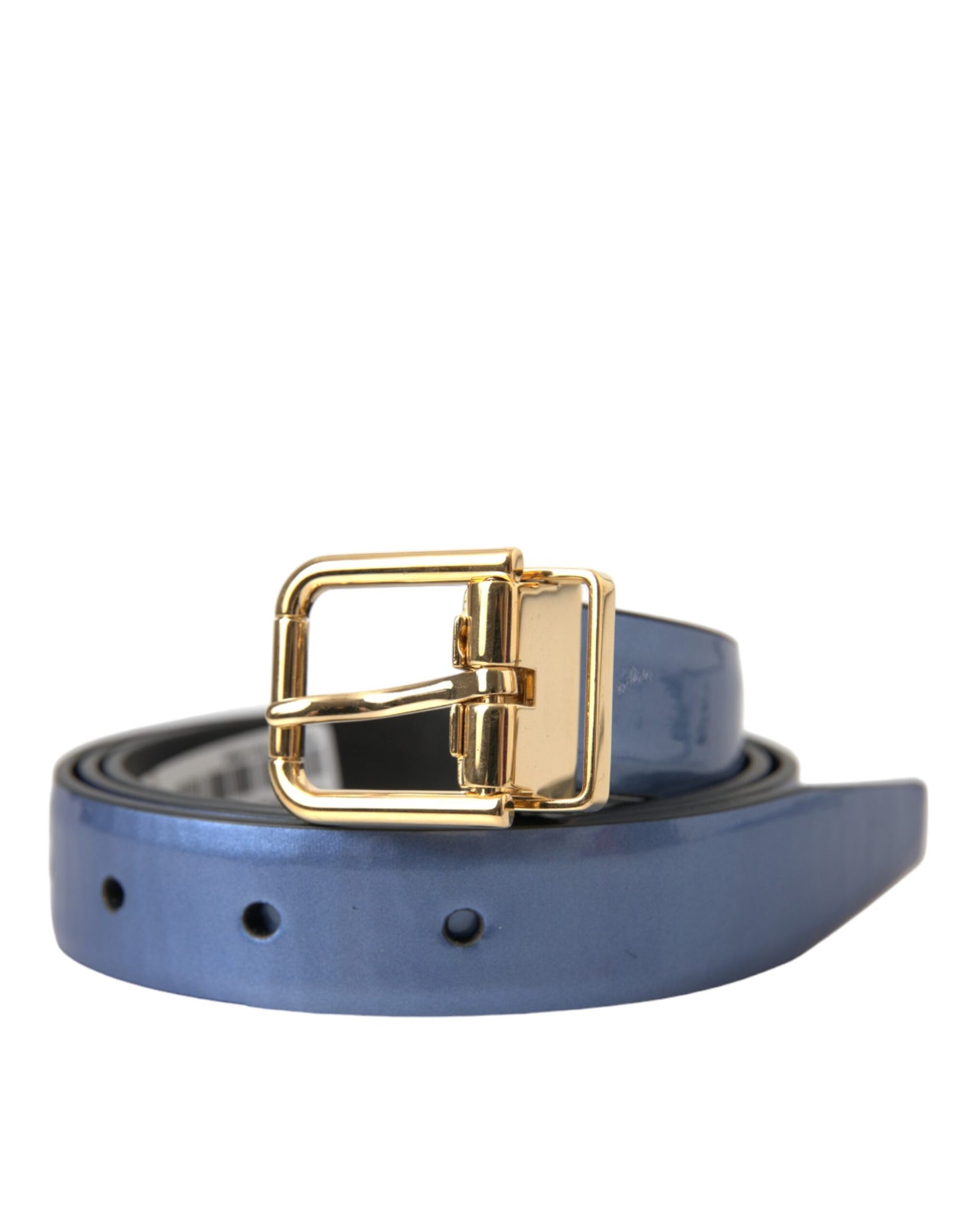  - Metallic Blue Leather Gold Metal Buckle Belt