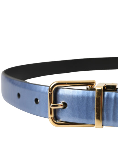  - Metallic Blue Leather Gold Metal Buckle Belt