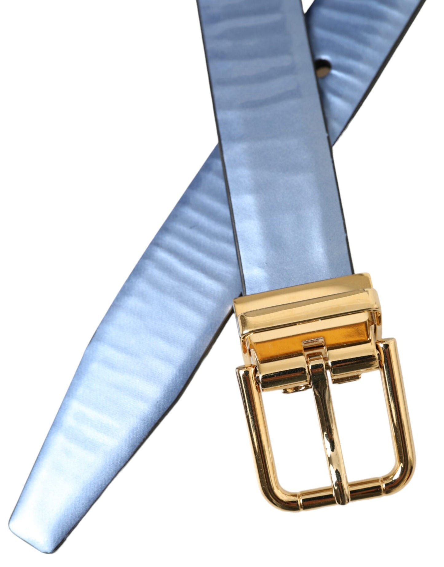  - Metallic Blue Leather Gold Metal Buckle Belt