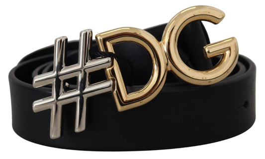  - Black Leather Metal #DG Logo Buckle Belt