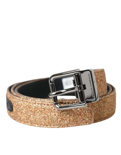  - Gold Glitter Leather Silver Metal Buckle Belt