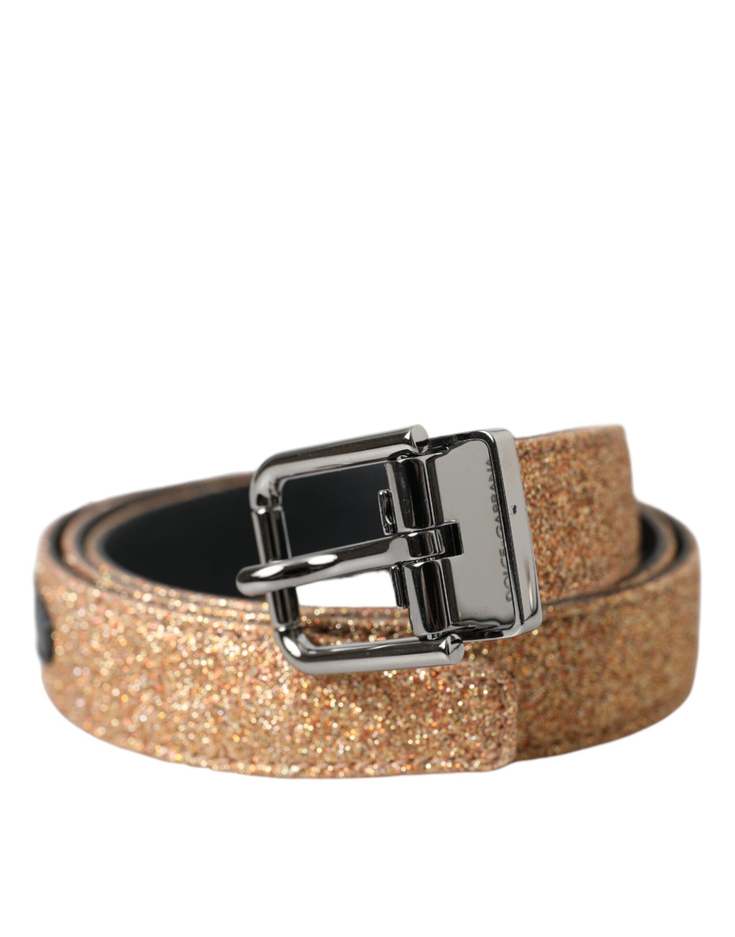  - Gold Glitter Leather Silver Metal Buckle Belt