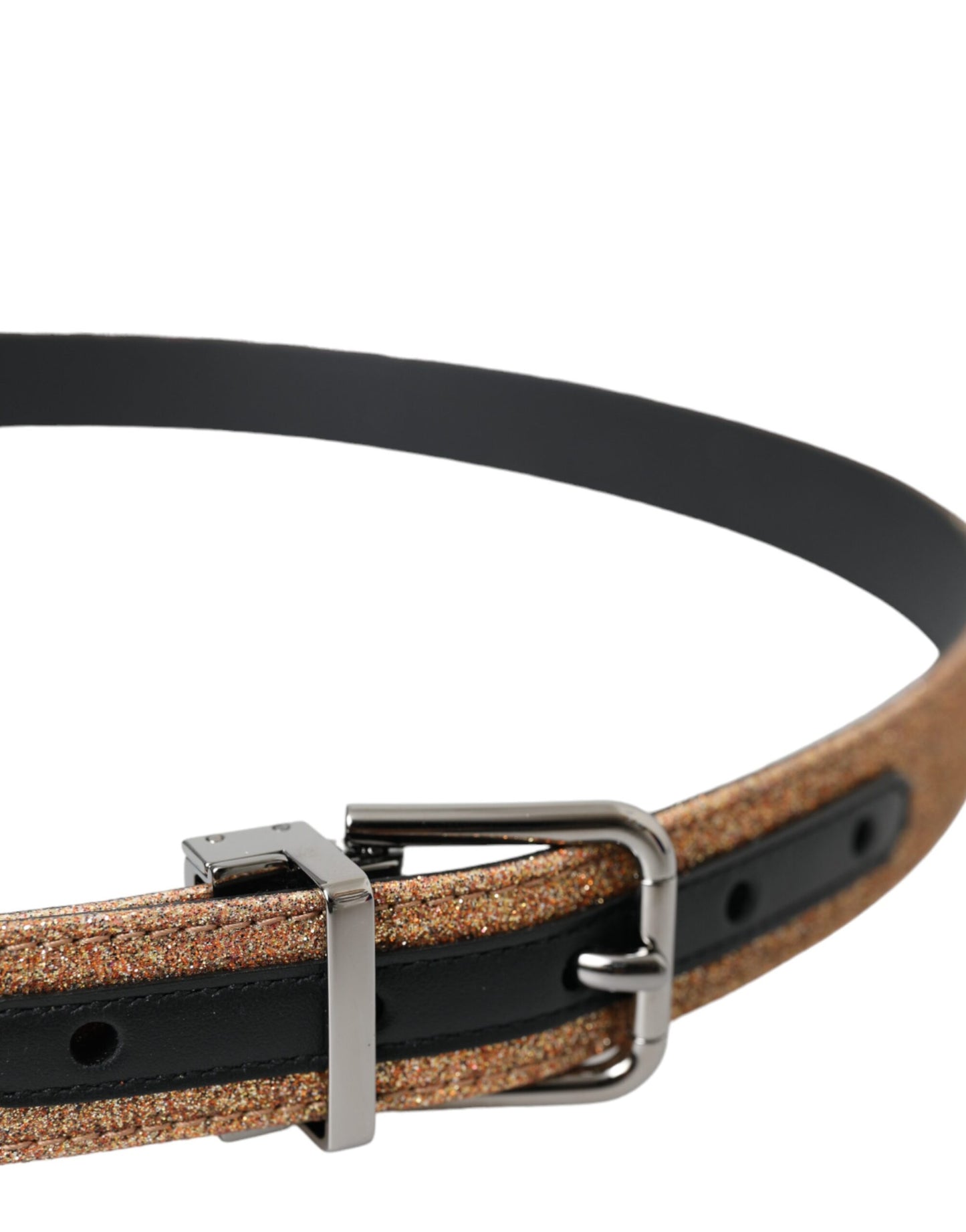  - Gold Glitter Leather Silver Metal Buckle Belt