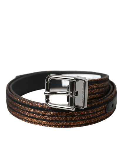  - Gold Jacquard Stripes Silver Metal Buckle Belt