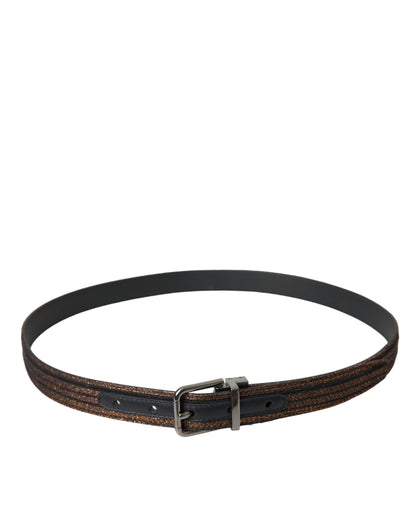  - Gold Jacquard Stripes Silver Metal Buckle Belt