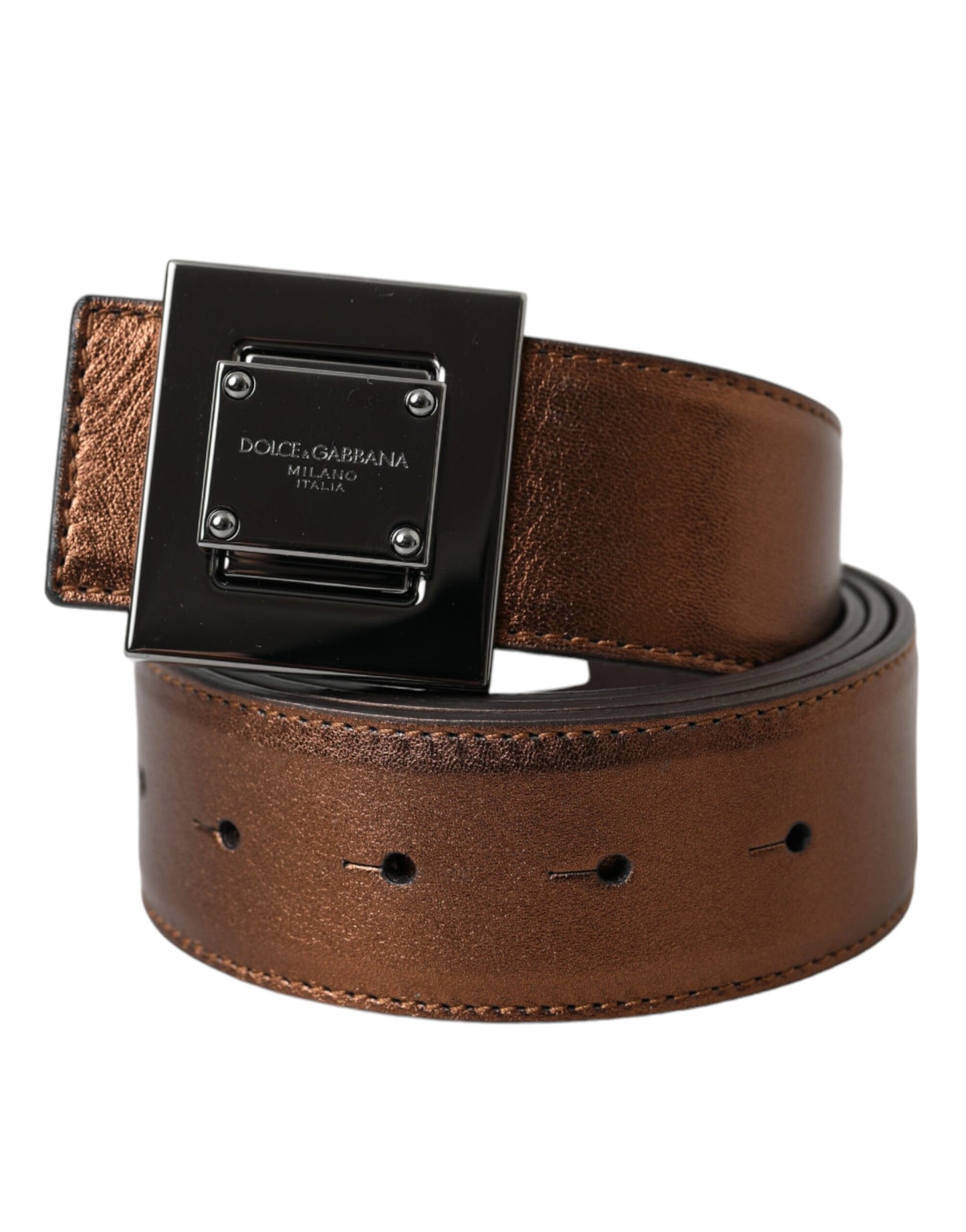  - Metallic Bronze Leather Square Metal Buckle Belt