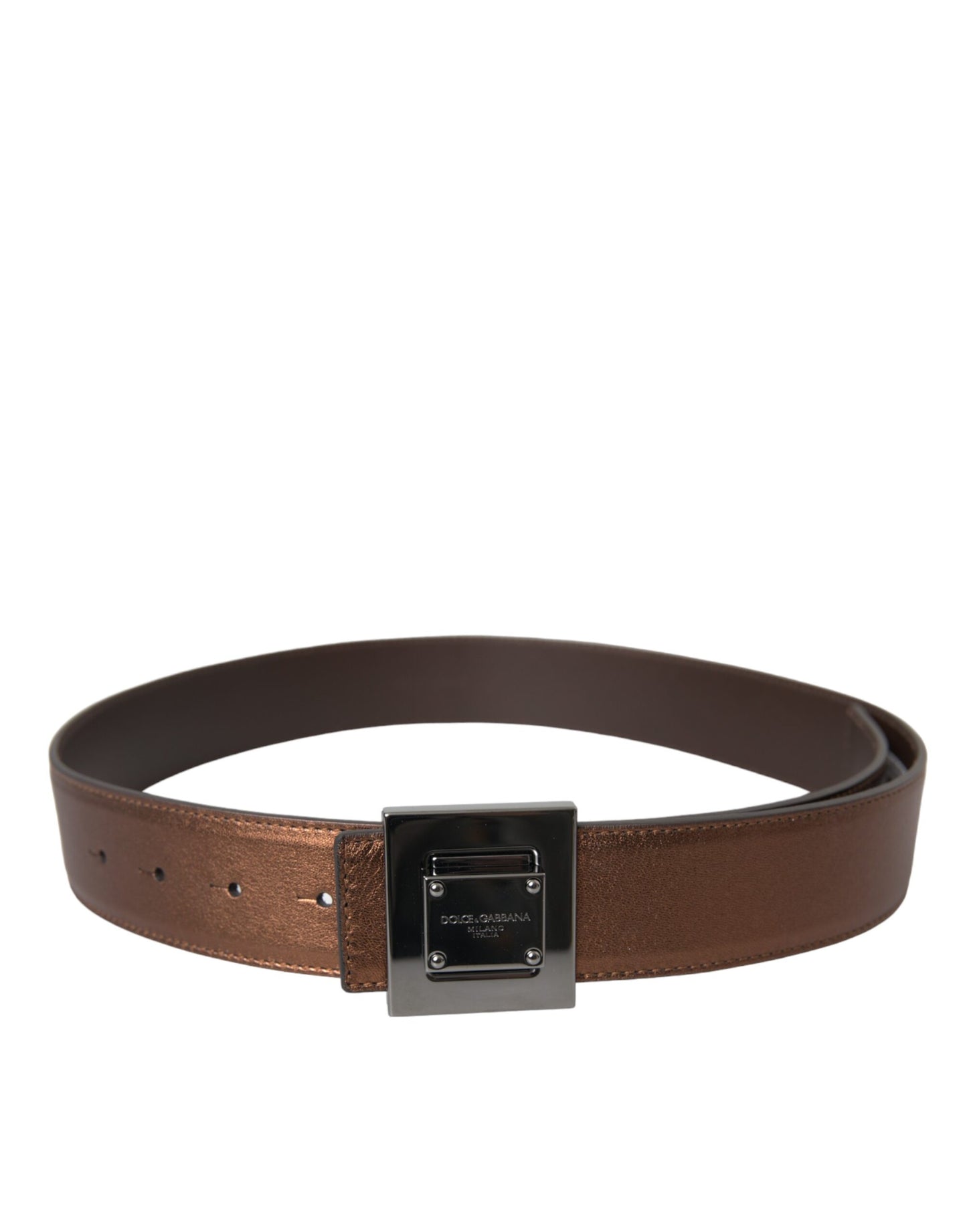  - Metallic Bronze Leather Square Metal Buckle Belt