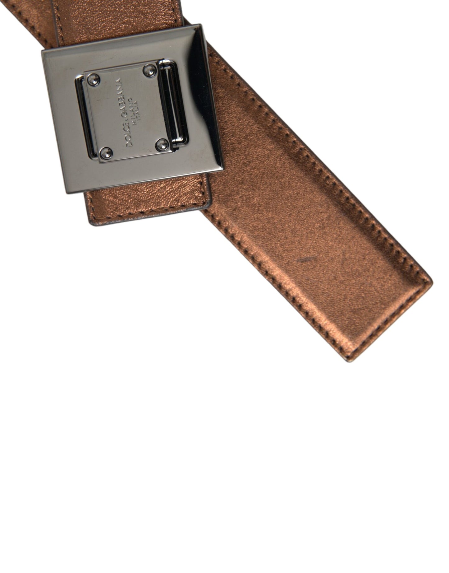  - Metallic Bronze Leather Square Metal Buckle Belt