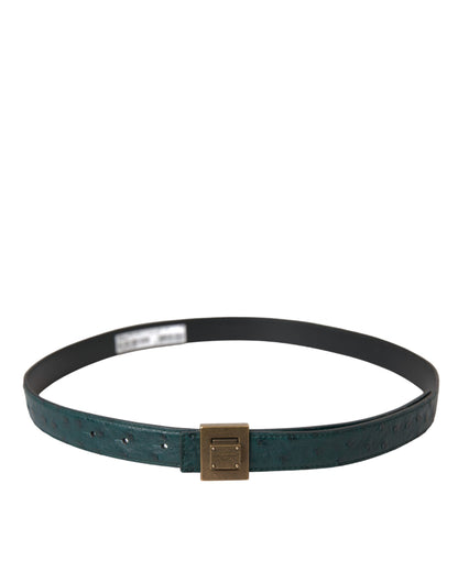  - Dark Green Leather Square Metal Buckle Belt