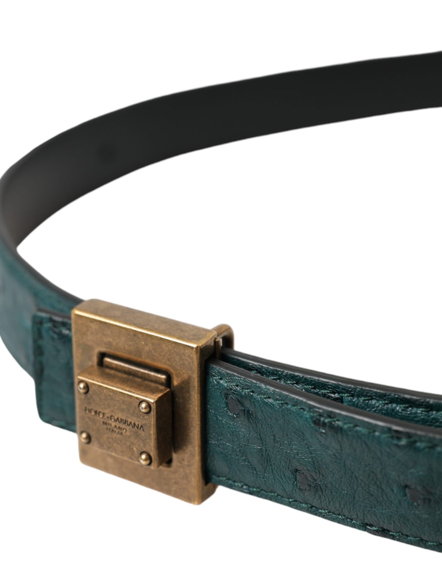  - Dark Green Leather Square Metal Buckle Belt