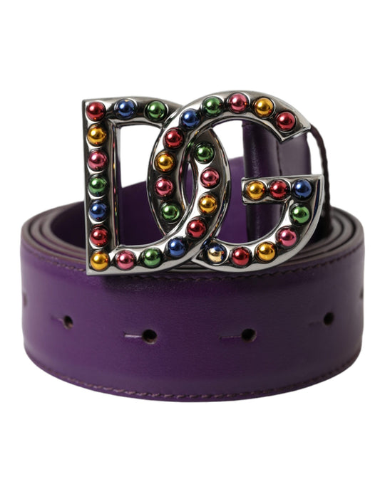  - Purple Leather DG Logo Studs Metal Buckle Belt